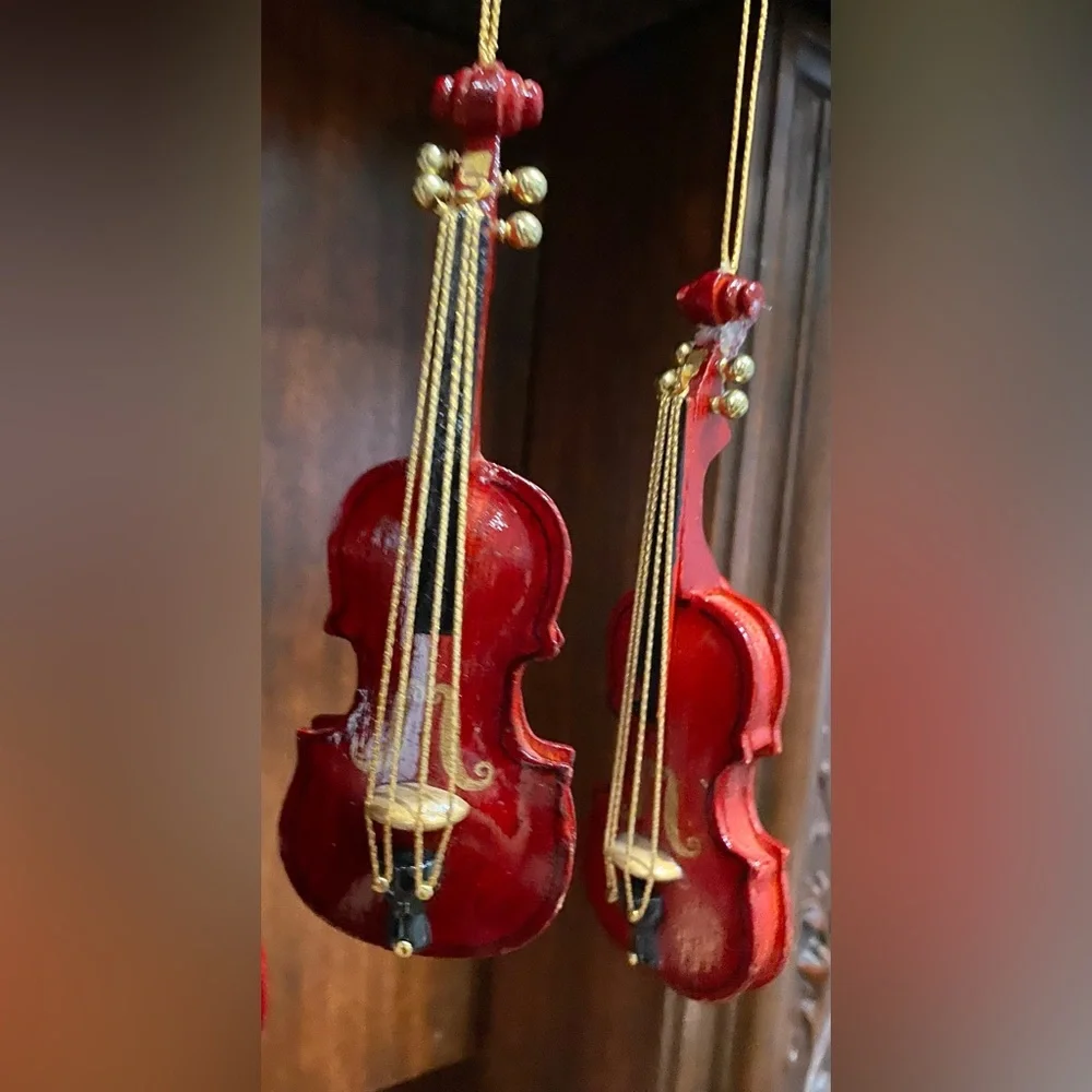 Midwest Vintage Wood Violin Set of 3 Holiday Christmas Ornaments